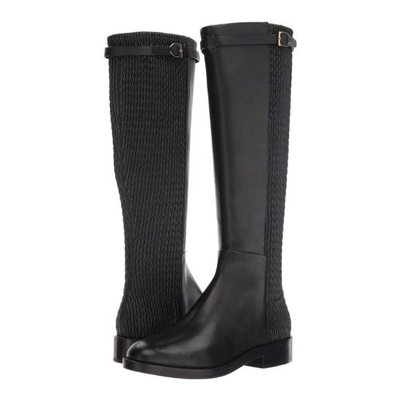 NWT COLE HAAN Women’s Tall Black Leather Stretch Business Casual Preppy Boots 5 - Picture 10 of 13